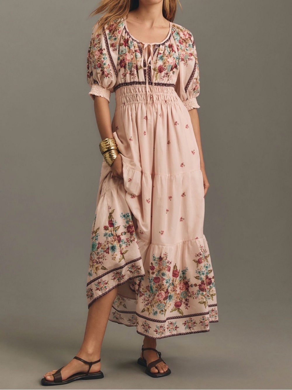 Anthropologie Somerset maxi dress puff sleeves floral tie